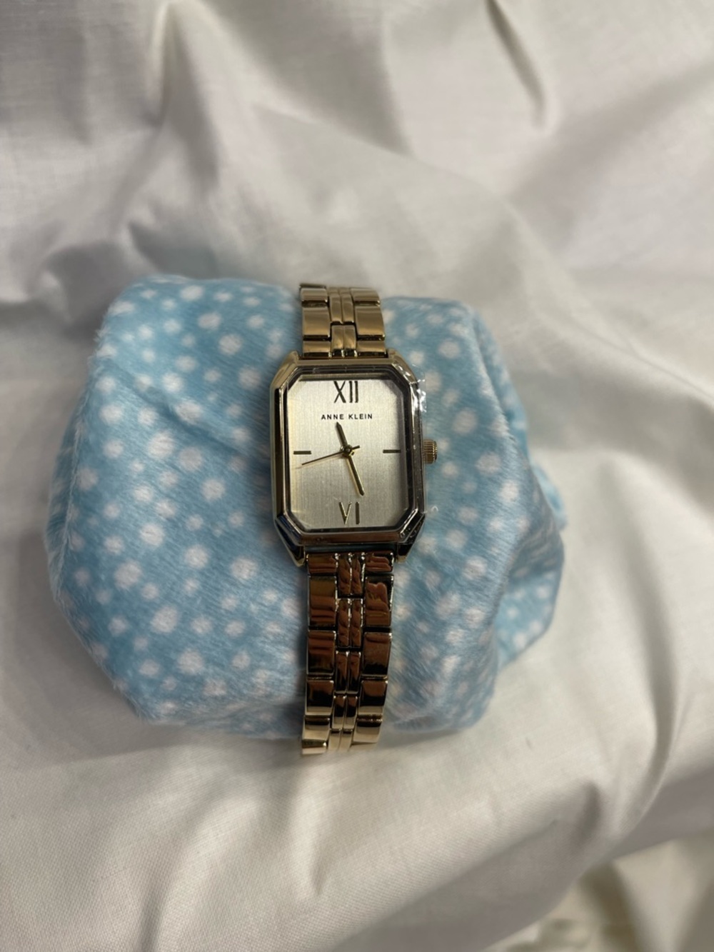 Anne Klein Gold-Tone Rectangular Silver Dial Bracelet Watch